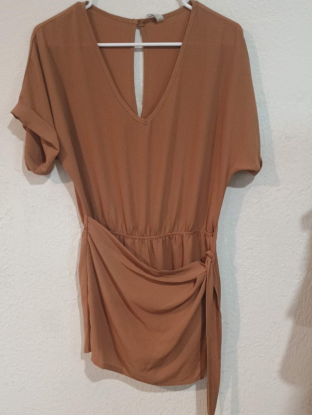 Tyche V-Neck Tie-Waist Tunic in Rust Brown